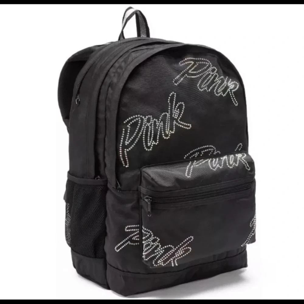Victoria's Secret PINK Rhinestone Bling Campus Backpack Bag Full Size Black